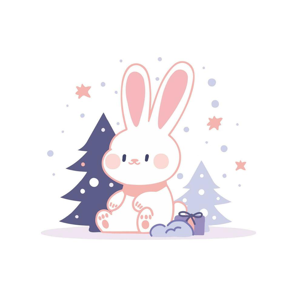 cute christmas bunny in flat style isolated on background vector