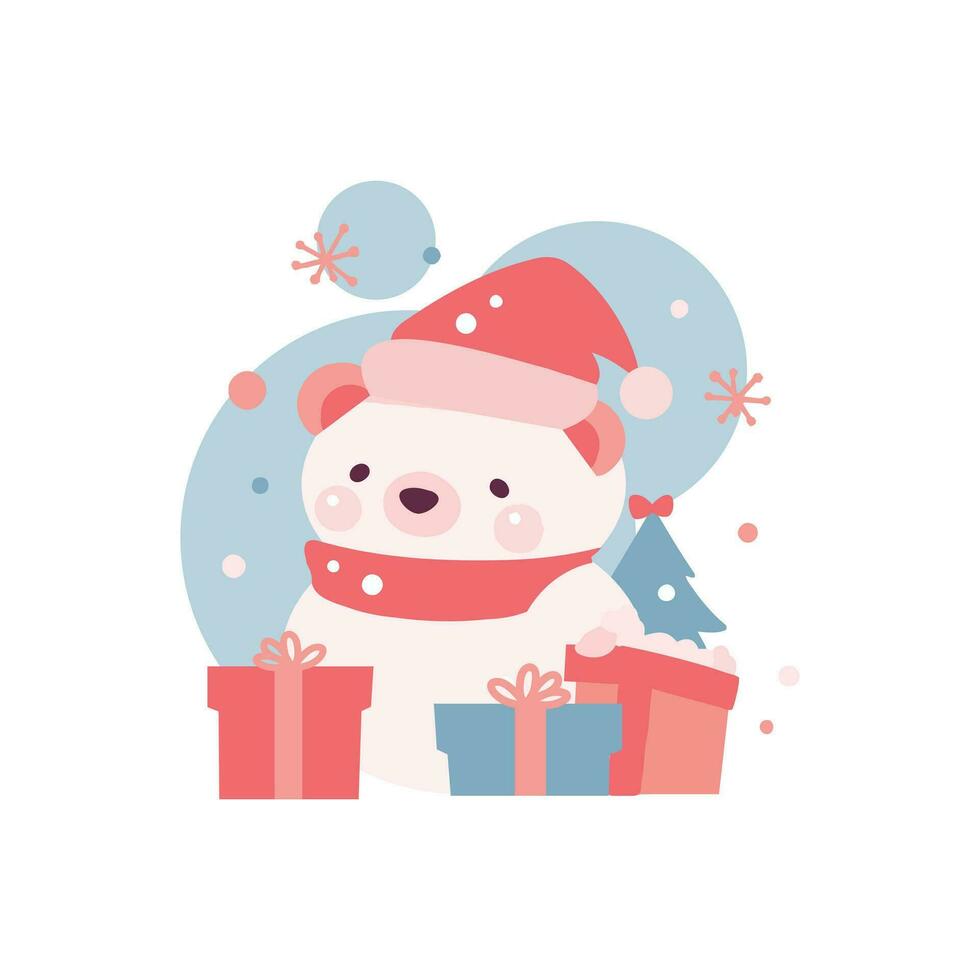 cute christmas bear in flat style isolated on background vector