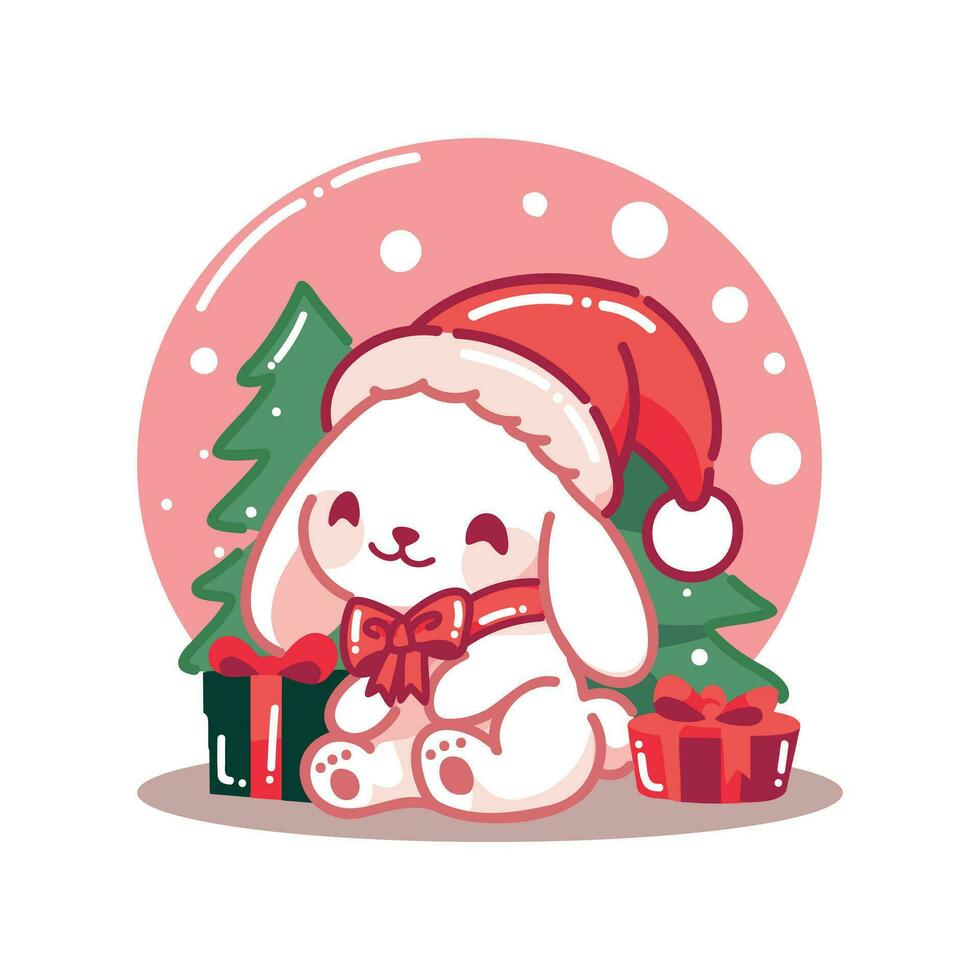 cute christmas bunny in flat style isolated on background vector