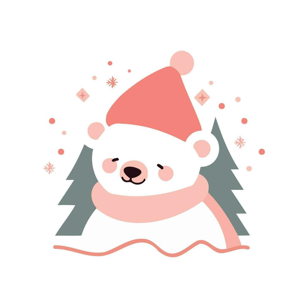 cute christmas bear in flat style isolated on background vector