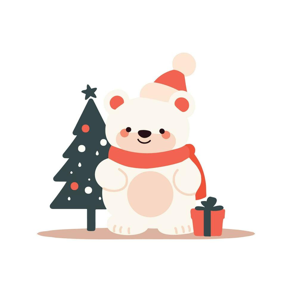 cute christmas bear in flat style isolated on background vector