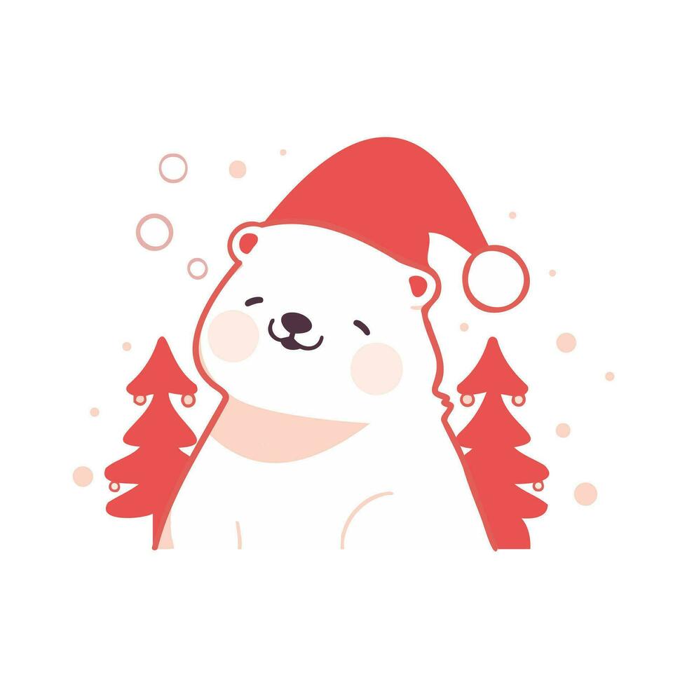 cute christmas bear in flat style isolated on background vector