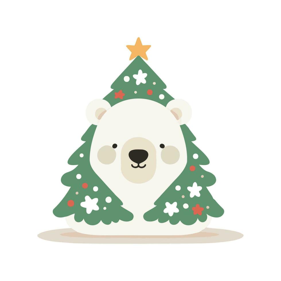 cute christmas bear in flat style isolated on background vector