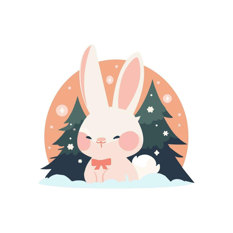 cute christmas bunny in flat style isolated on background vector