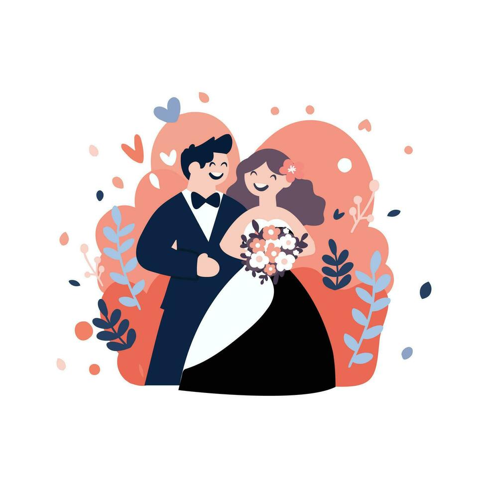 Pareja con encantador Boda en plano estilo aislado en antecedentes vector