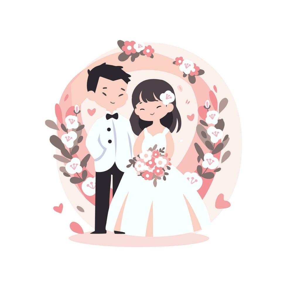 couple with lovely wedding in flat style isolated on background vector