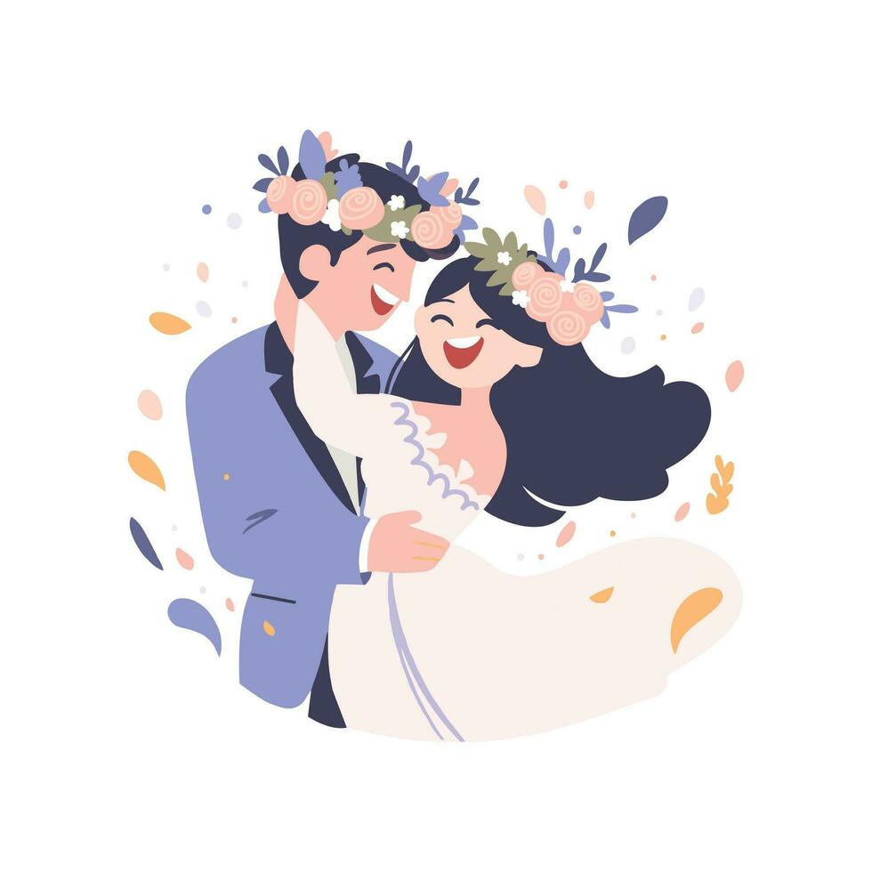 Pareja con encantador Boda en plano estilo aislado en antecedentes vector