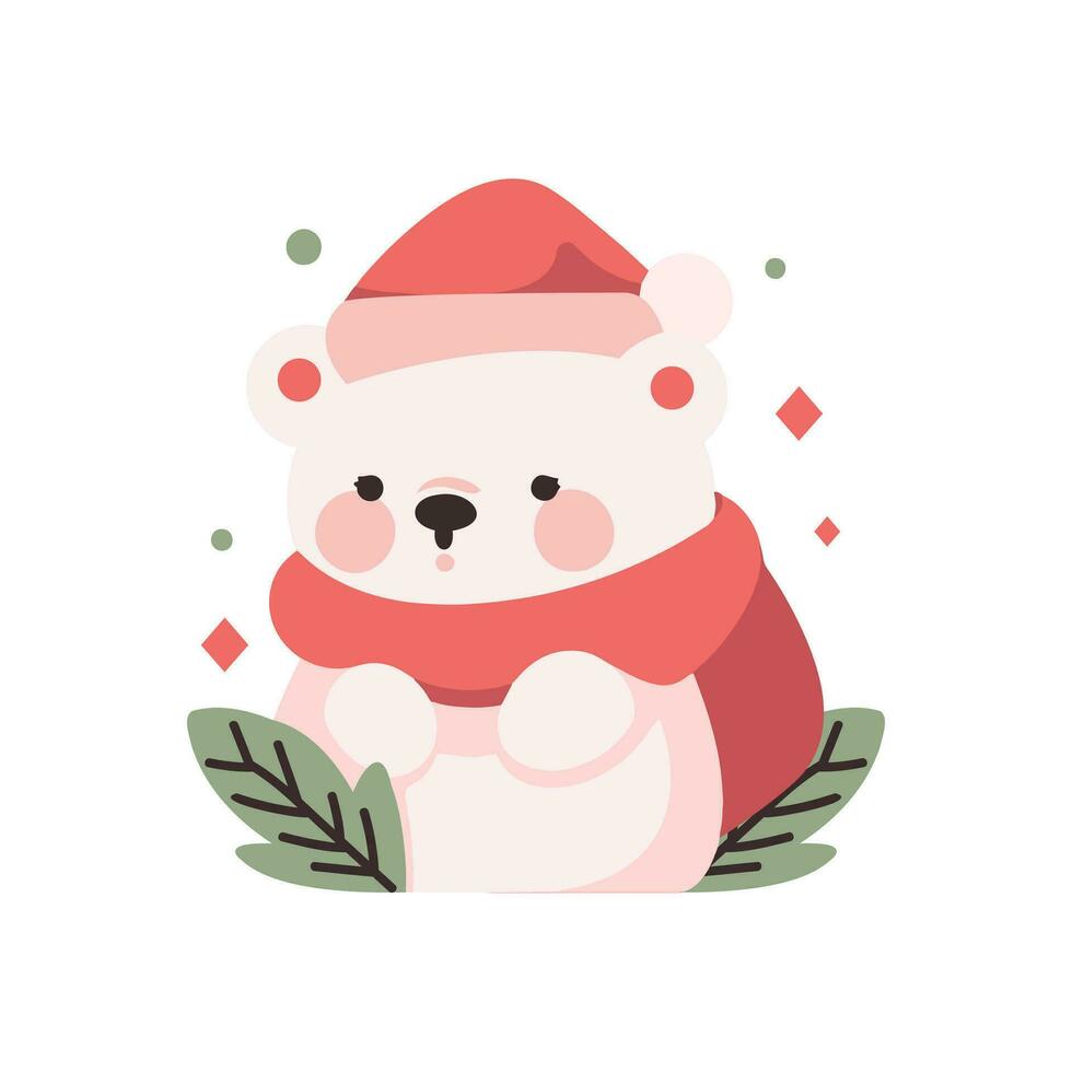 cute christmas bear in flat style isolated on background vector