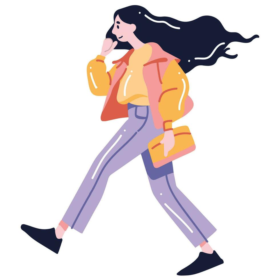 teenage woman walking or running in flat style isolated on background vector