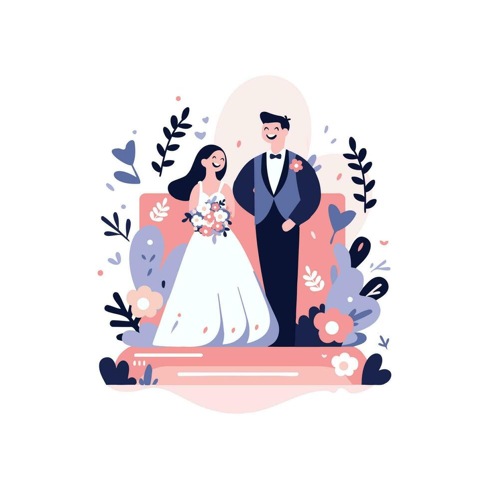 Pareja con encantador Boda en plano estilo aislado en antecedentes vector