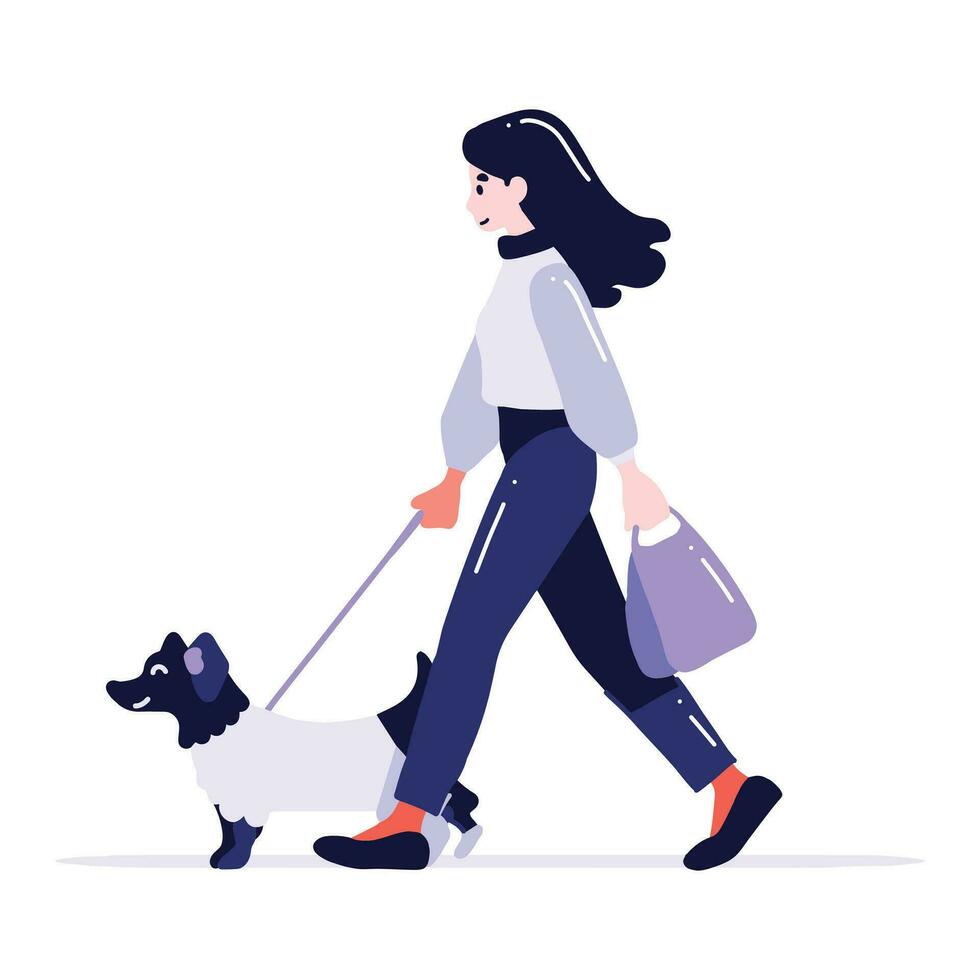 teenage girl with cute dog in flat style isolated on background vector