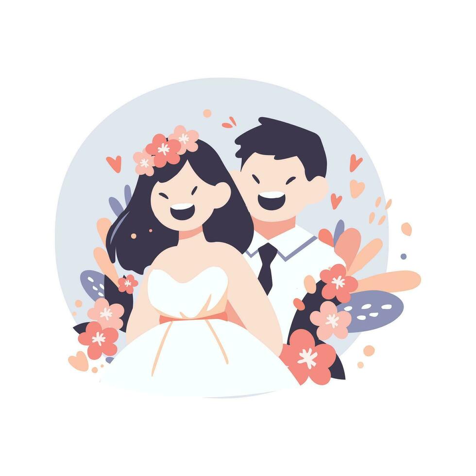 couple with lovely wedding in flat style isolated on background vector