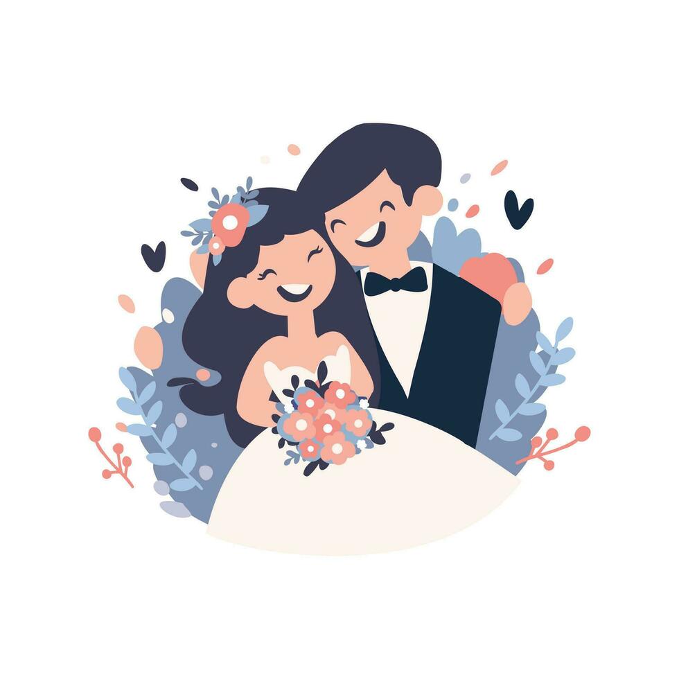 Pareja con encantador Boda en plano estilo aislado en antecedentes vector