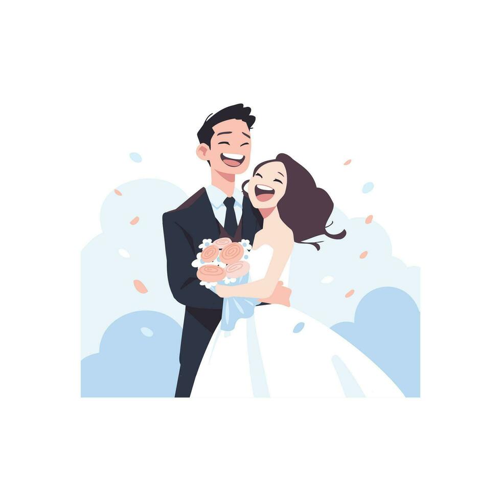 Pareja con encantador Boda en plano estilo aislado en antecedentes vector