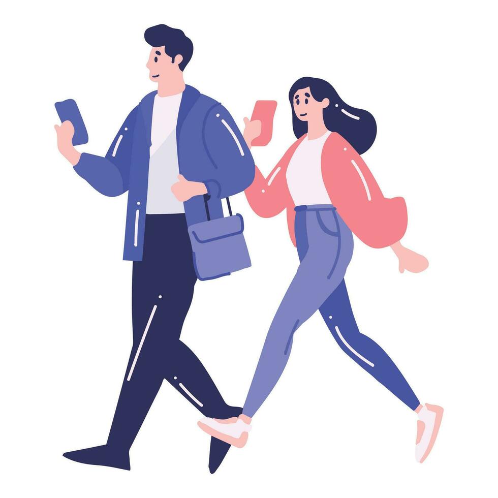 couple walking or running in flat style isolated on background vector