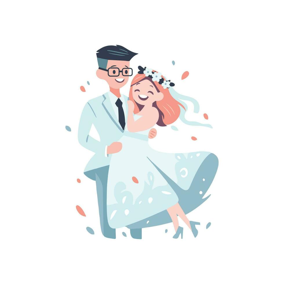 Pareja con encantador Boda en plano estilo aislado en antecedentes vector