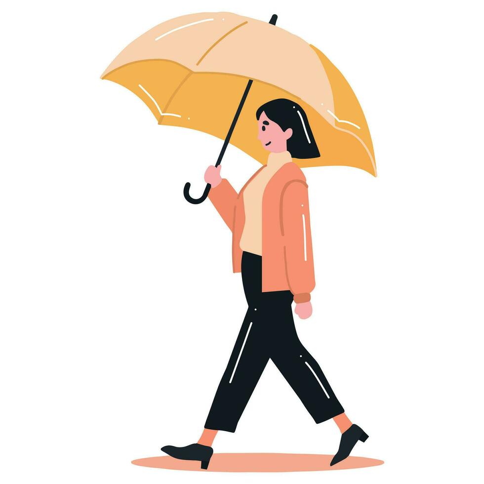 young woman walking with umbrella in flat style isolated on background vector