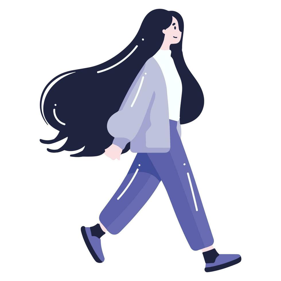 Adolescente mujer caminando o corriendo en plano estilo aislado en antecedentes vector