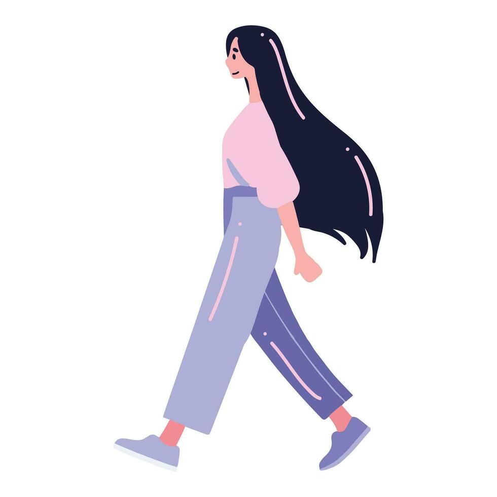 teenage woman walking or running in flat style isolated on background vector