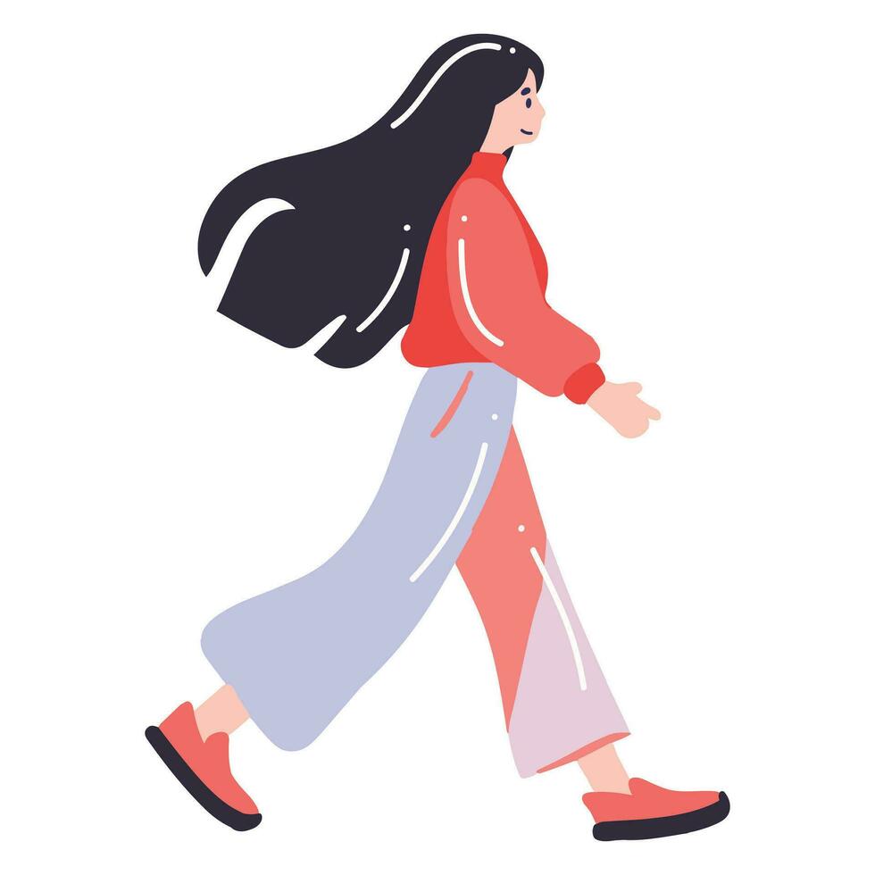 teenage woman walking or running in flat style isolated on background vector