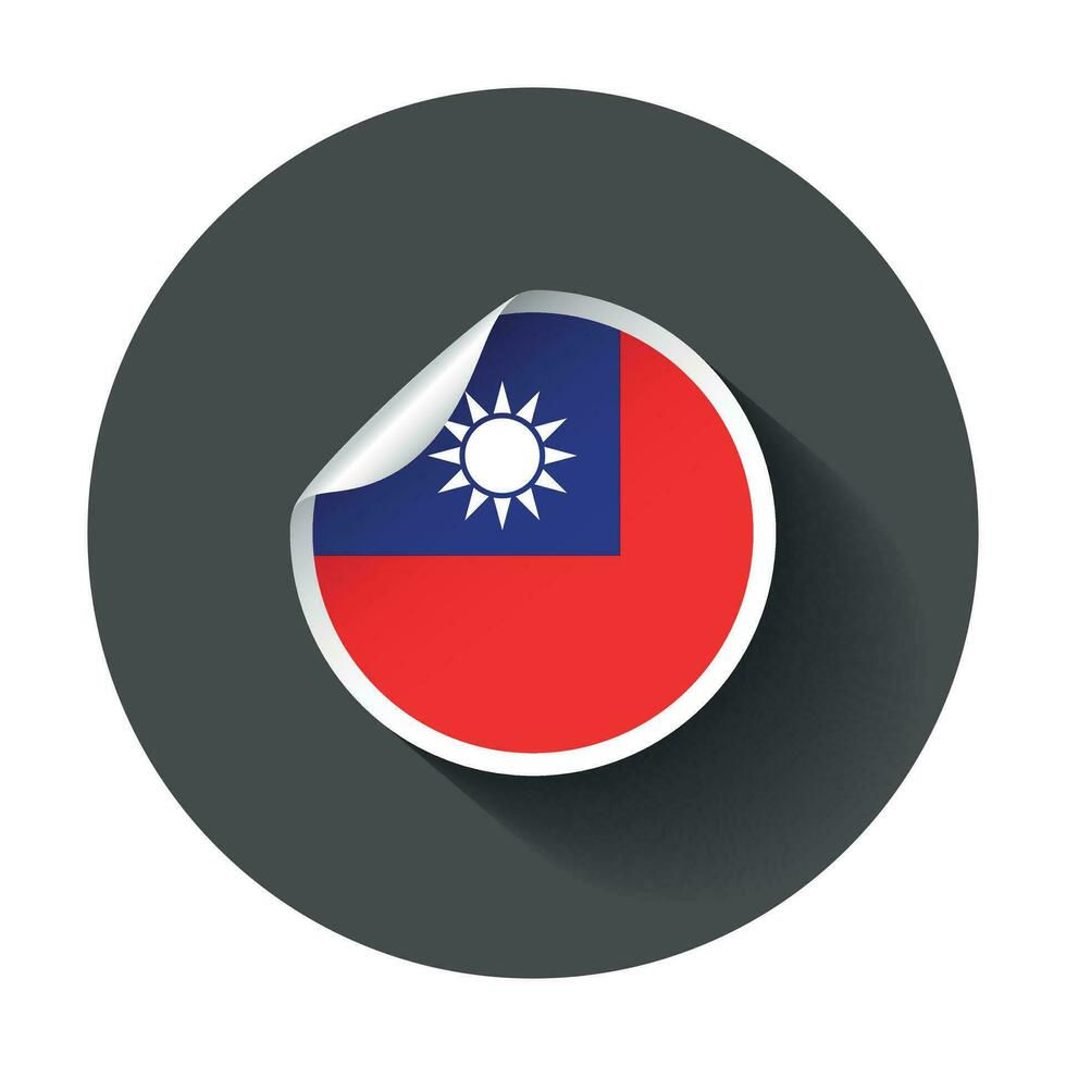 Taiwan sticker with flag. Vector illustration with long shadow.