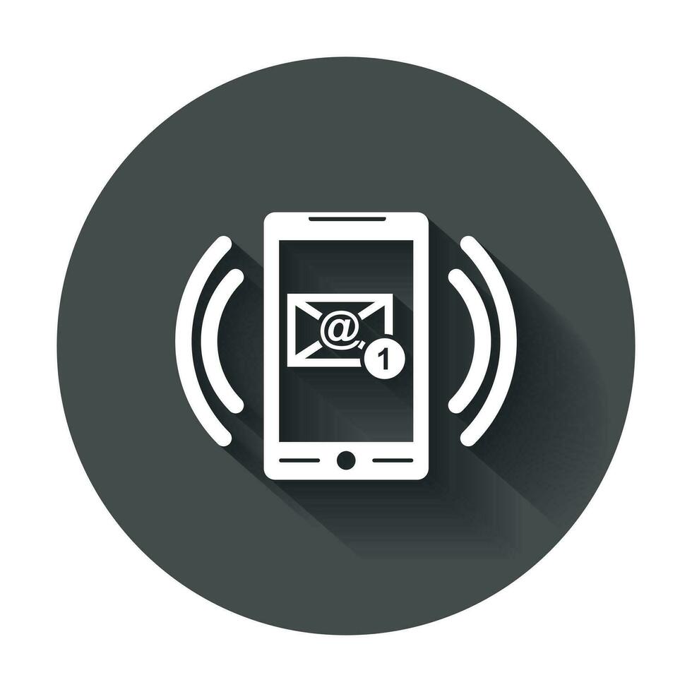 Smart phone with Email symbol on the screen. Vector illustration in flat style with long shadow.