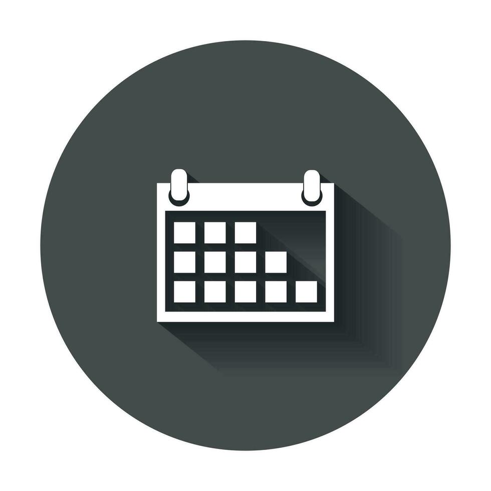 Calendar icon on vector illustration. Agenda icon in flat style with long shadow.