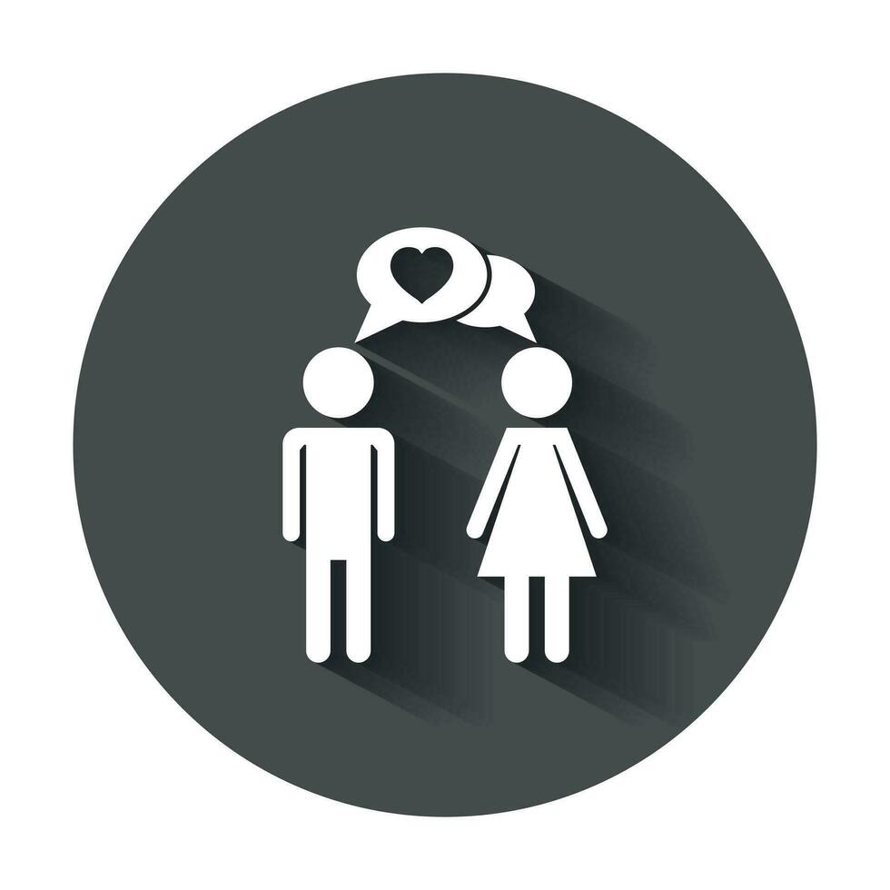 Vector man and woman icon with heart. Modern flat pictogram. Simple flat symbol with long shadow.