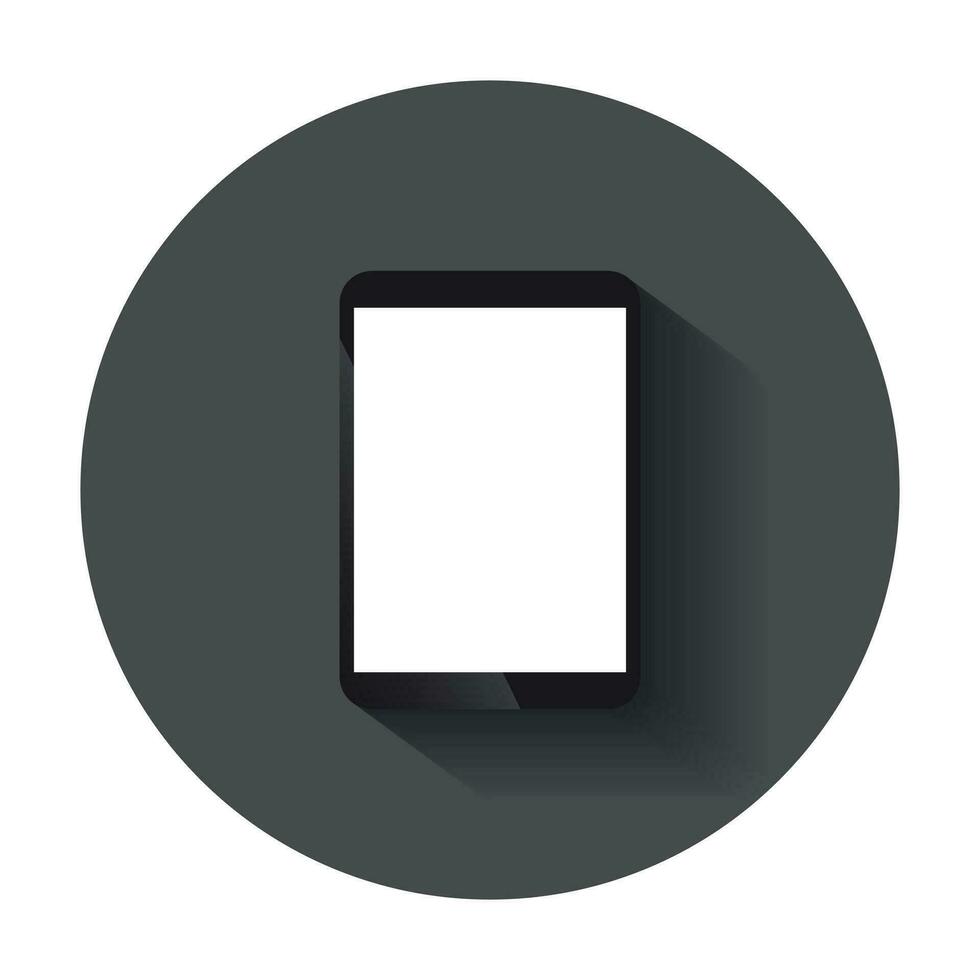 Tablet with white screen flat icon. Computer realistic vector illustration with long shadow.