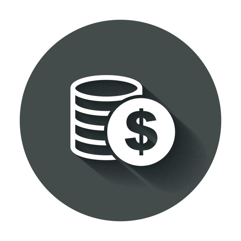 Money silhouette icon. Coins vector illustration in flat style with long shadow.