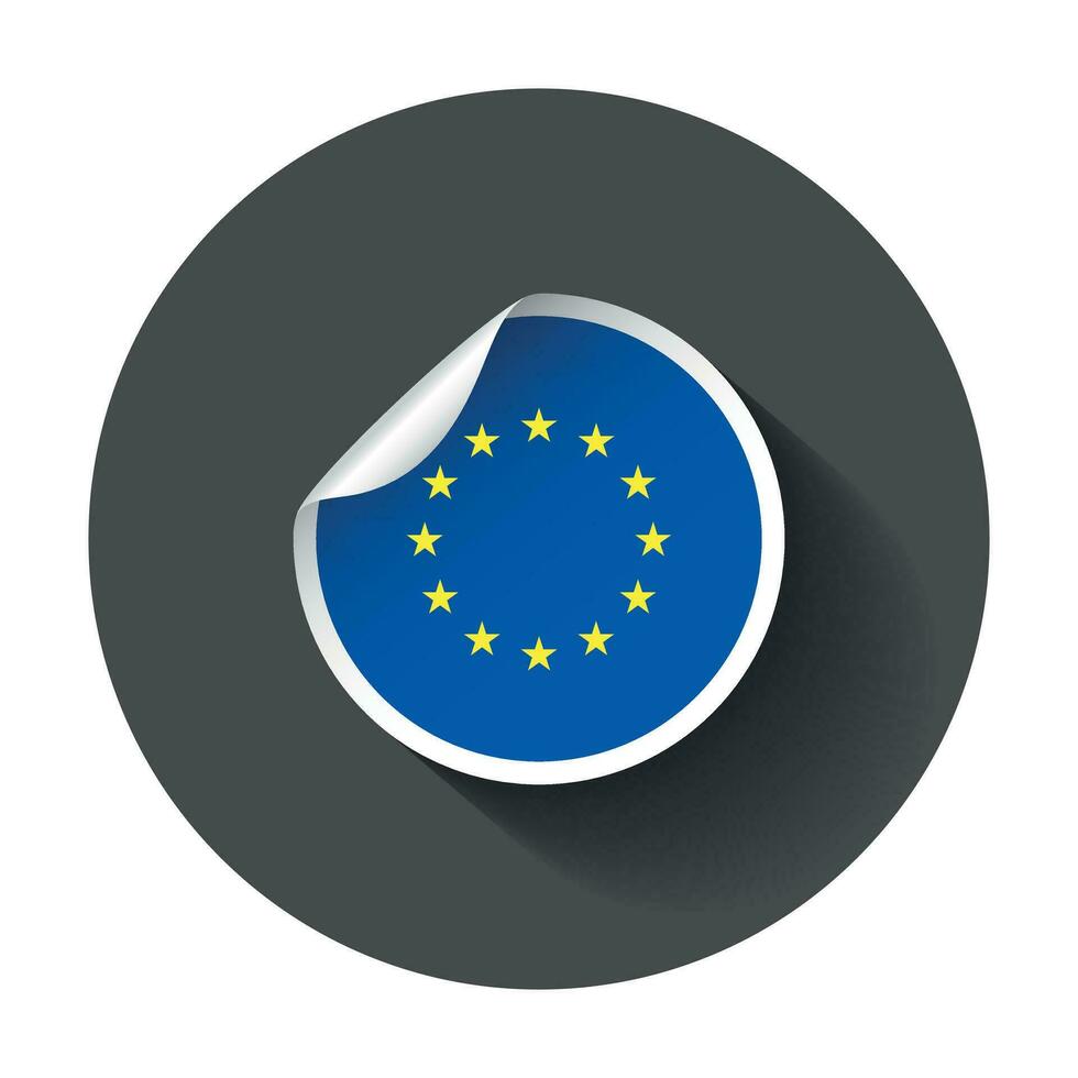 Europe sticker with flag. Vector illustration with long shadow.