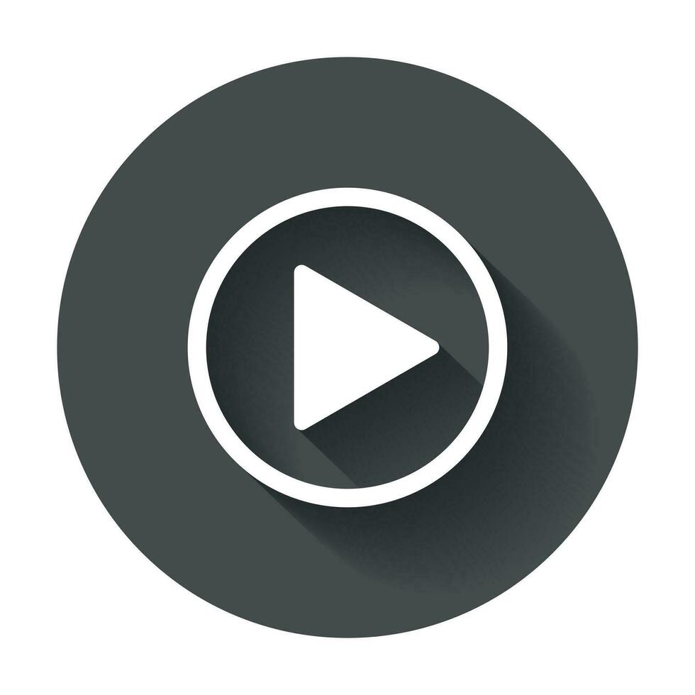 Play button web icon. Flat vector illustration with long shadow.