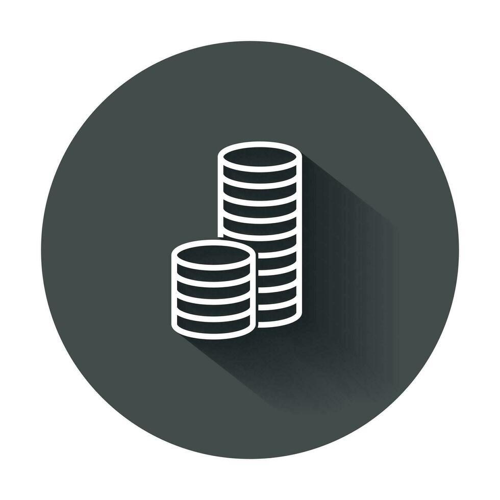 Money icon. Coins flat vector illustration with long shadow.