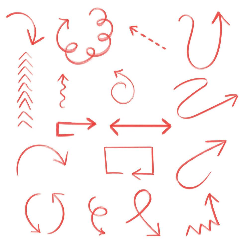 Hand drawn arrow set icon. Collection of pencil sketch symbols. Vector illustration on white background.