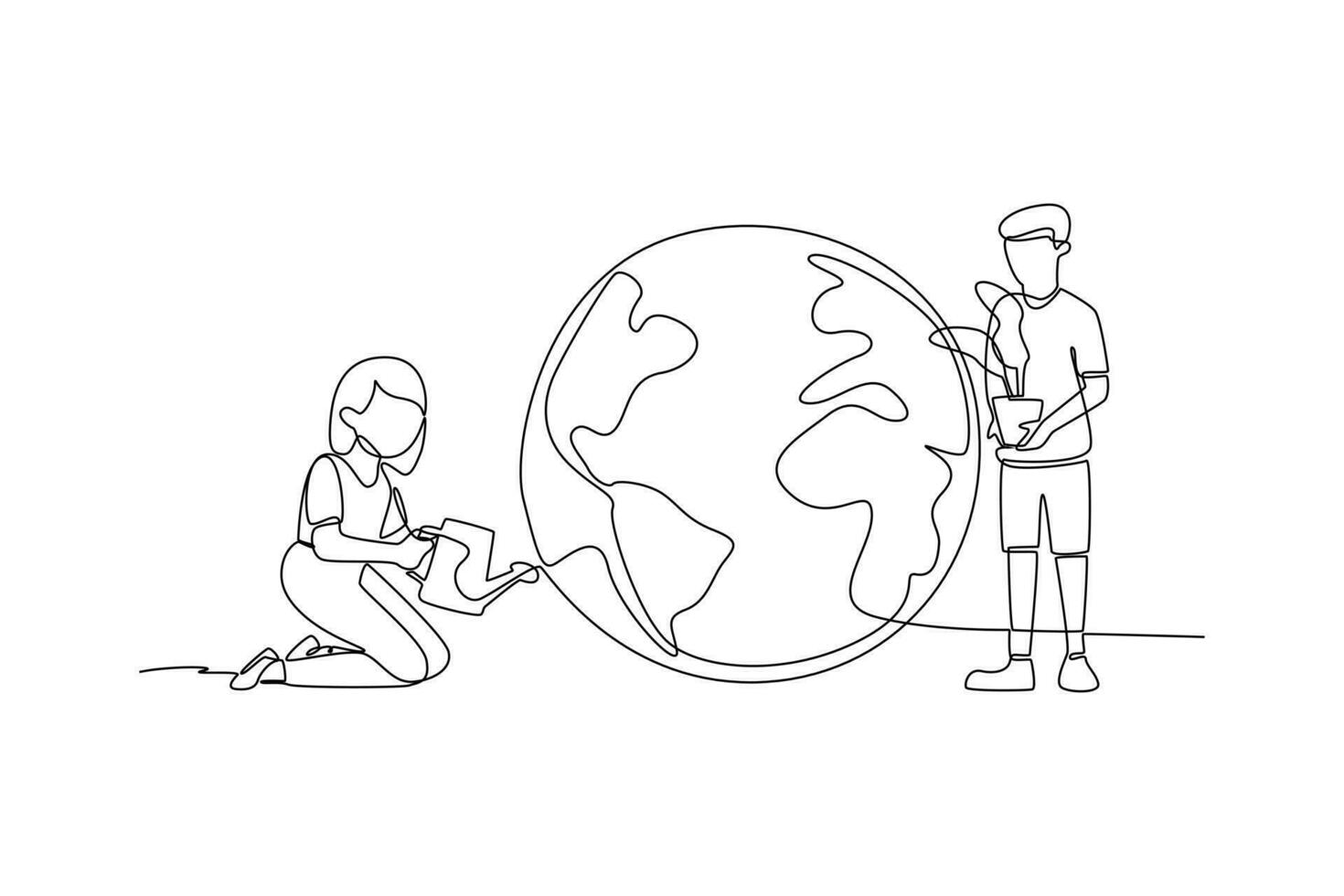 Single one line drawing world ozone day concept. Continuous line draw design graphic vector illustration.