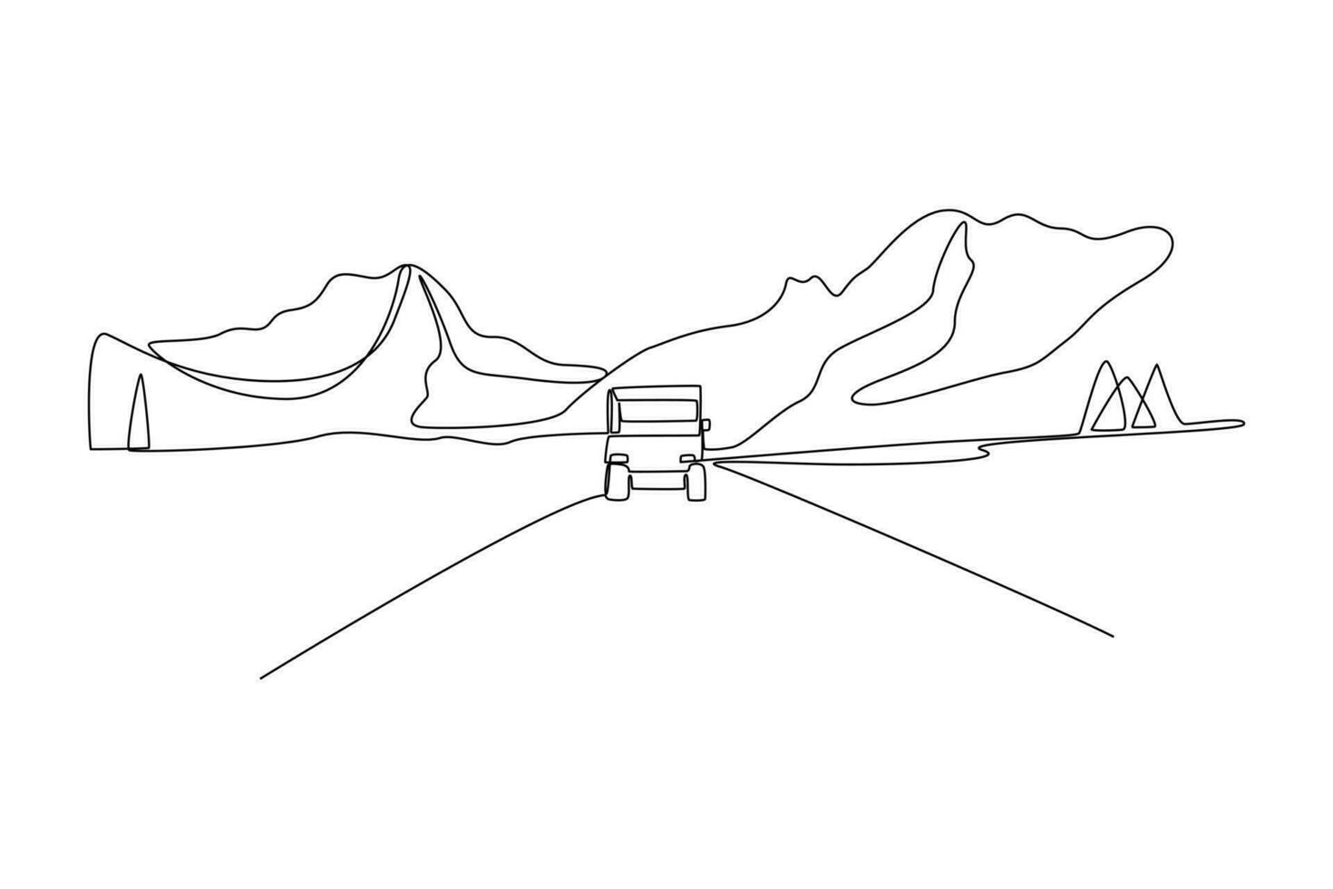Continuous one line drawing road trip concept. Single line draw design vector graphic illustration.