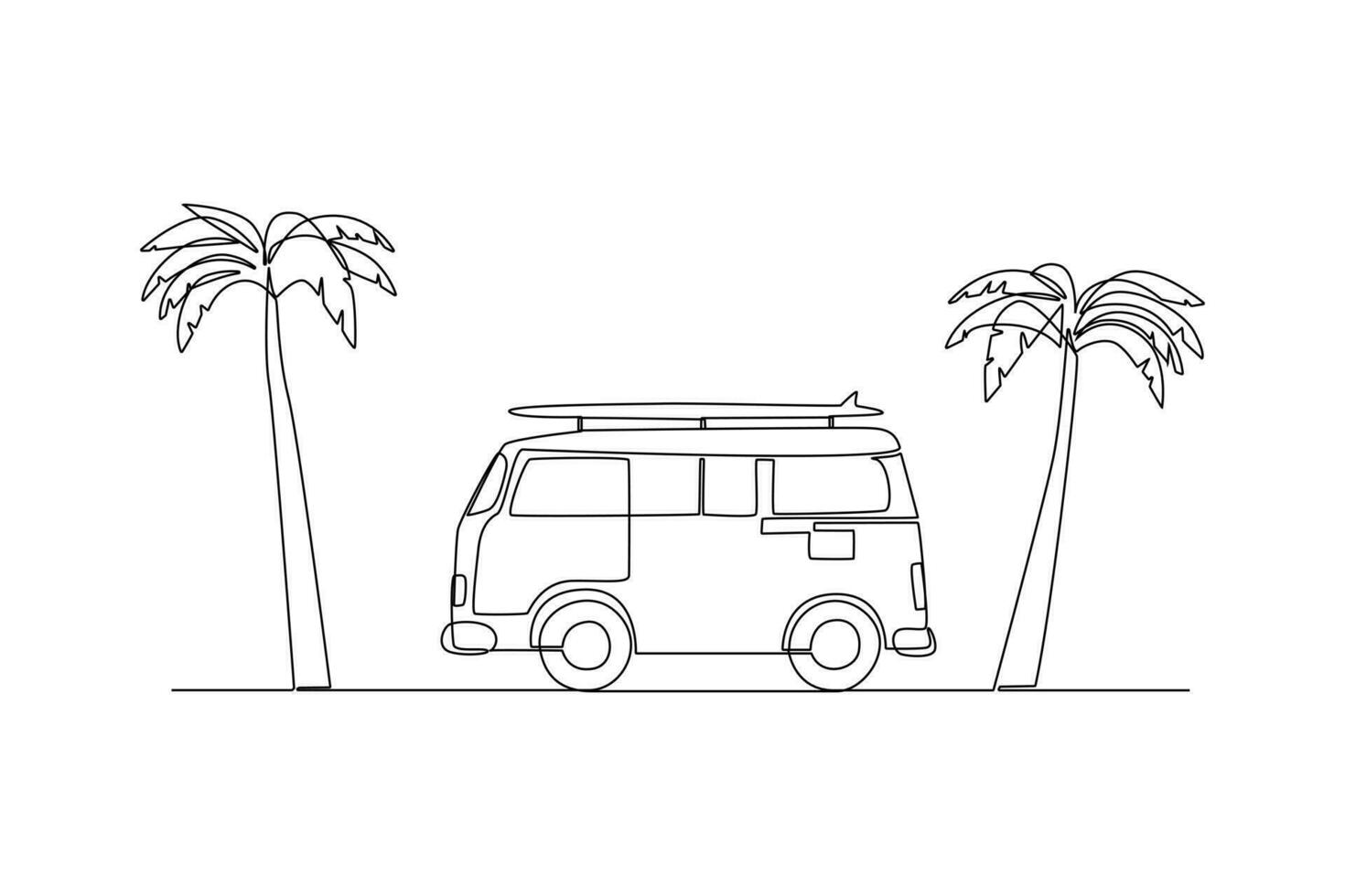 Continuous one line drawing road trip concept. Single line draw design vector graphic illustration.