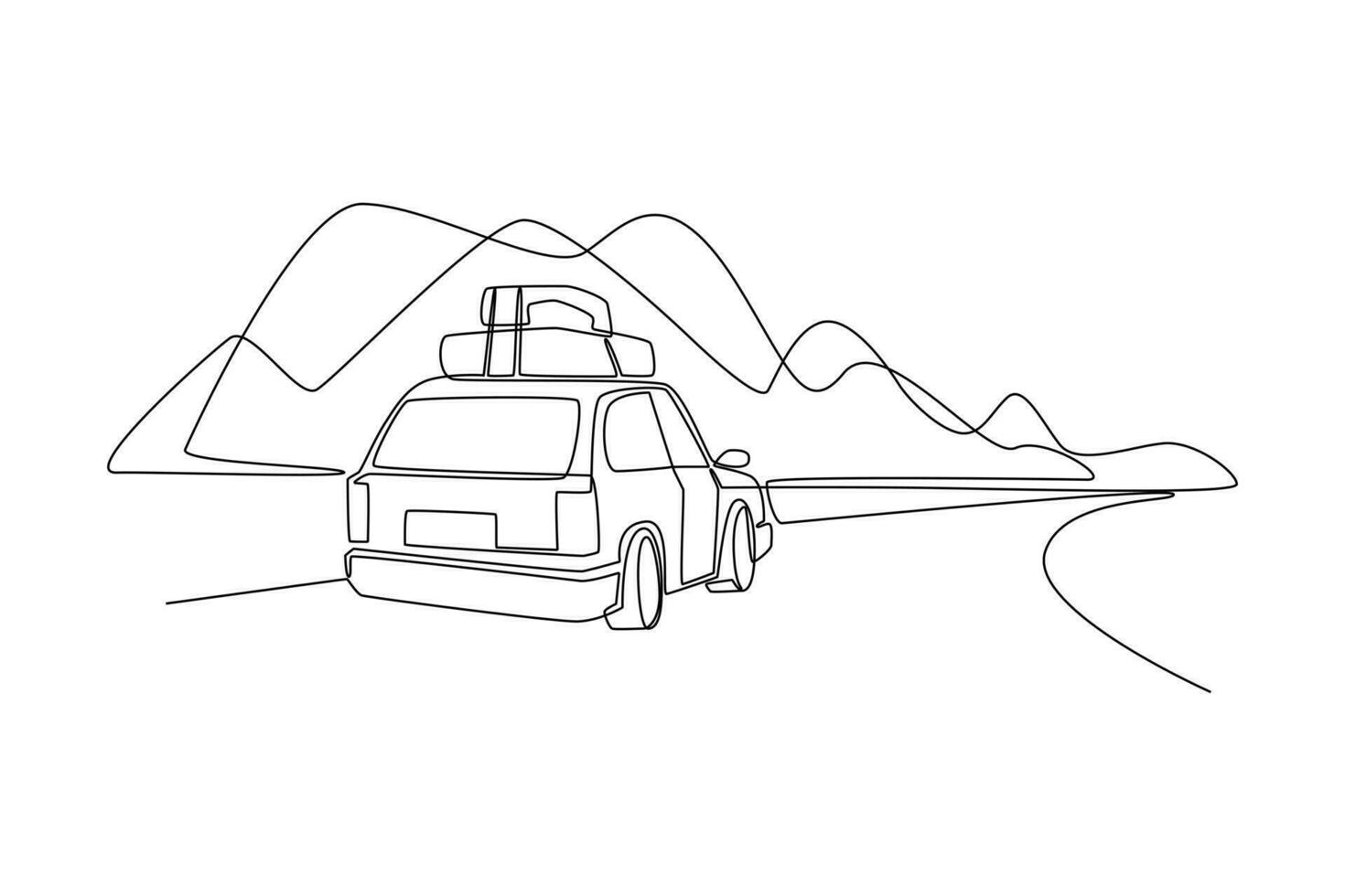 Continuous one line drawing road trip concept. Single line draw design vector graphic illustration.