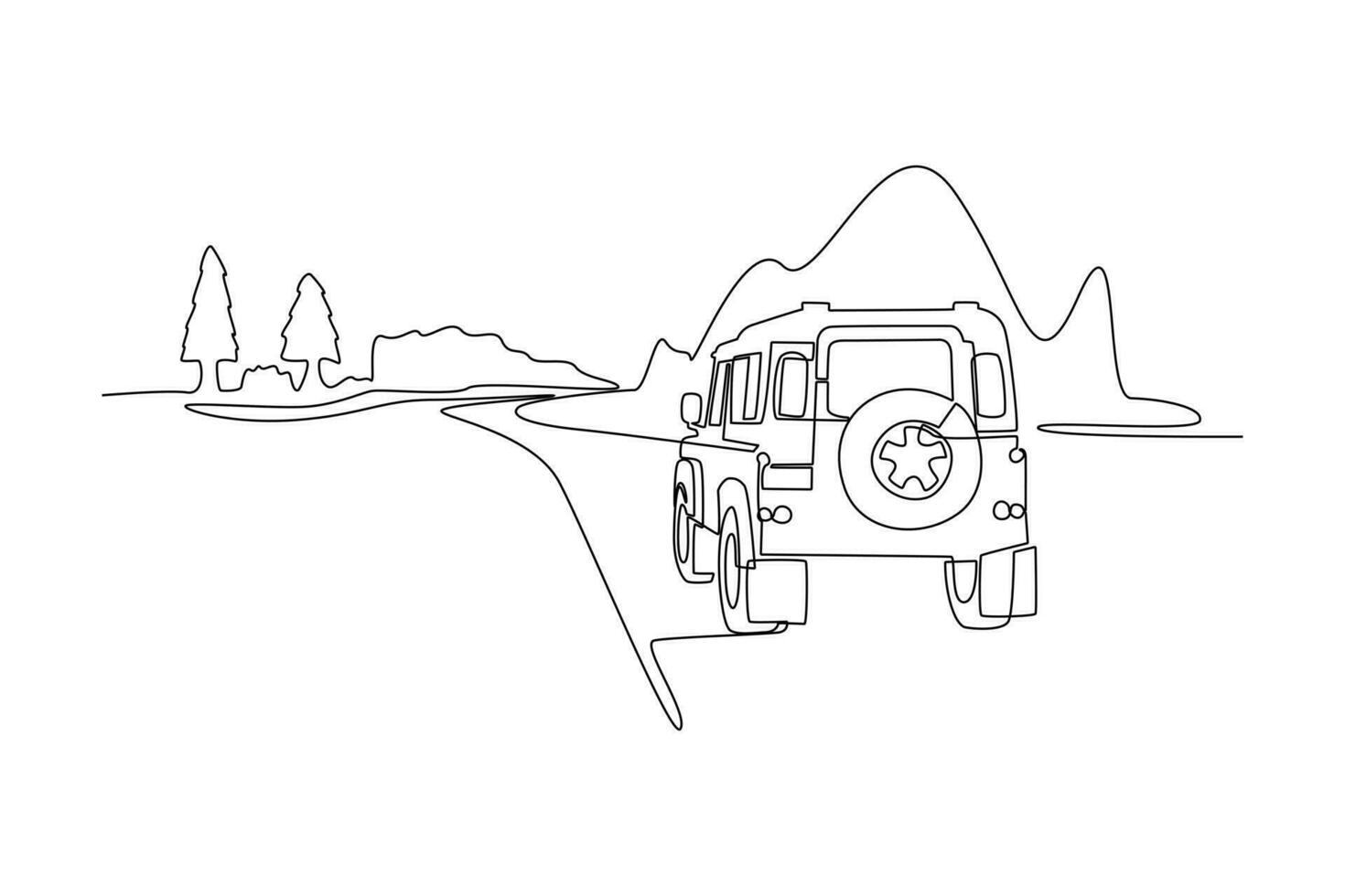 Continuous one line drawing road trip concept. Single line draw design vector graphic illustration.