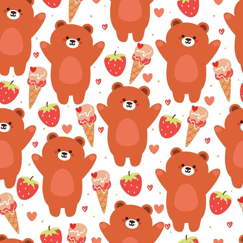 linda sin costura modelo dibujos animados oso con linda postre. animal fondo de pantalla para niños, textil, tela imprimir, regalo envolver papel vector