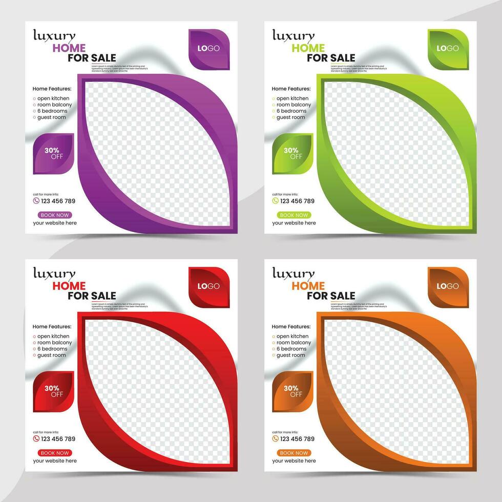 Real estate business banner design collection. Home sale or real estate banner design. Set of social media post templates for real estate home sale promotion Pro Vector