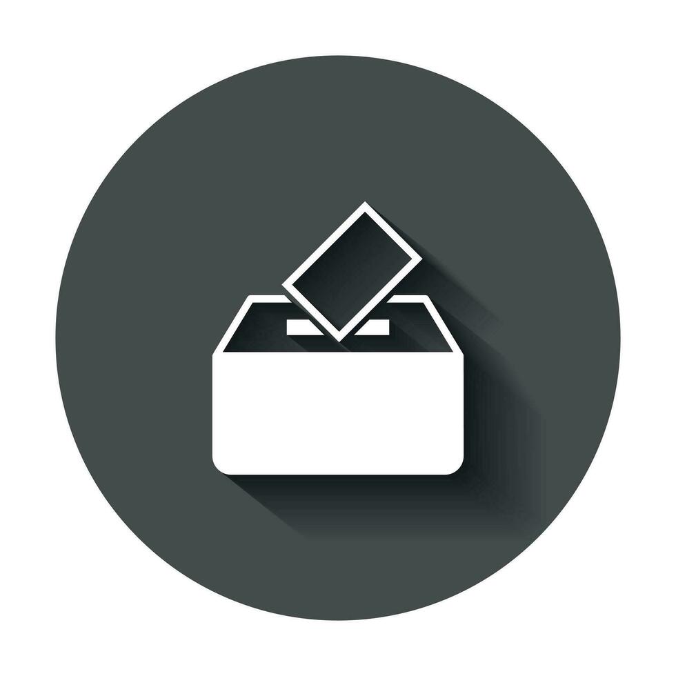 elección votante caja icono en plano estilo. votación sugerencia vector ilustración con largo sombra. elección votar negocio concepto.