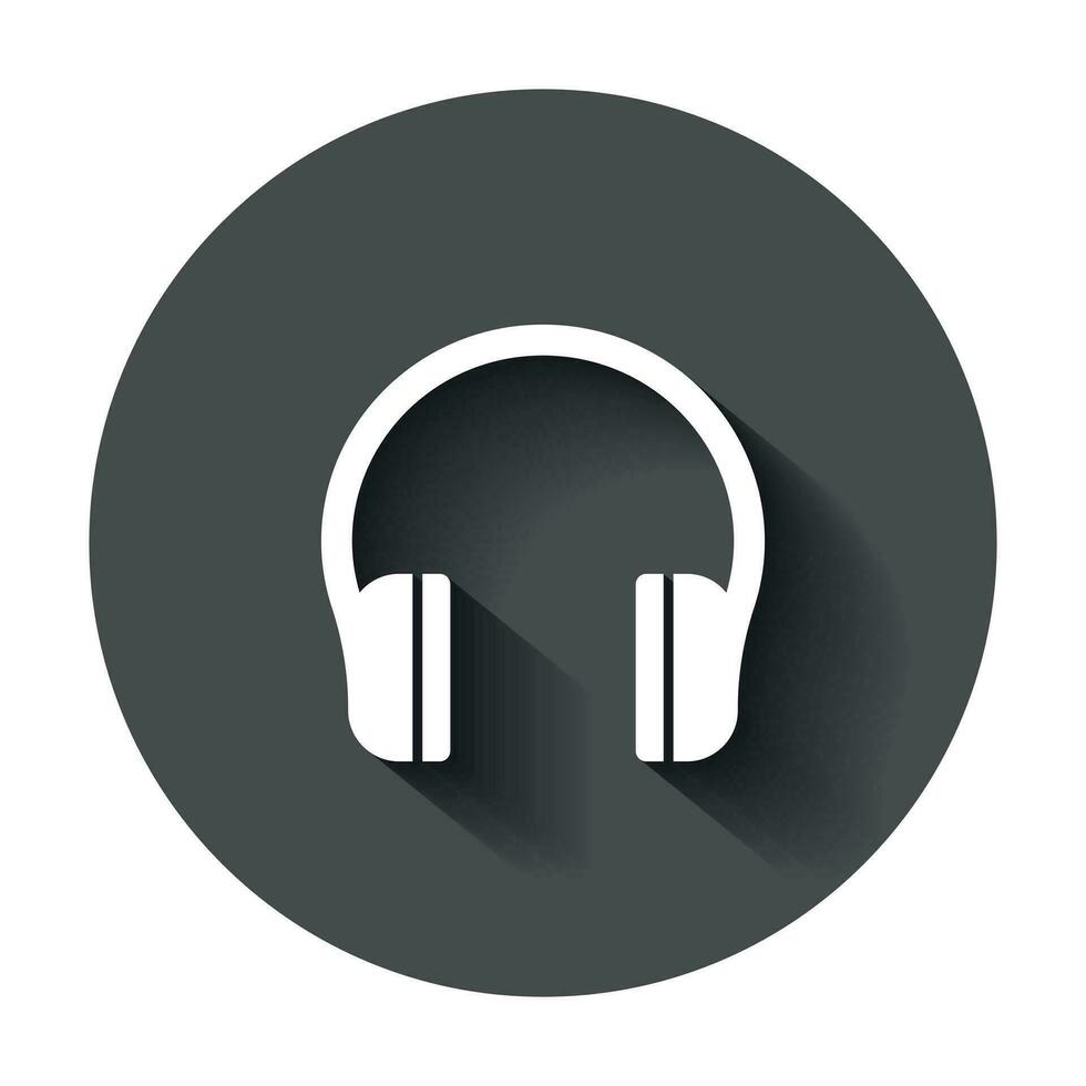 Headphone headset icon in flat style. Headphones vector illustration with long shadow. Audio gadget business concept.