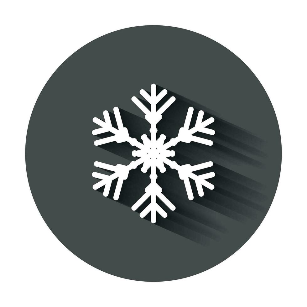 Snowflake icon in flat style. Snow flake winter vector illustration with long shadow. Christmas snowfall ornament business concept.