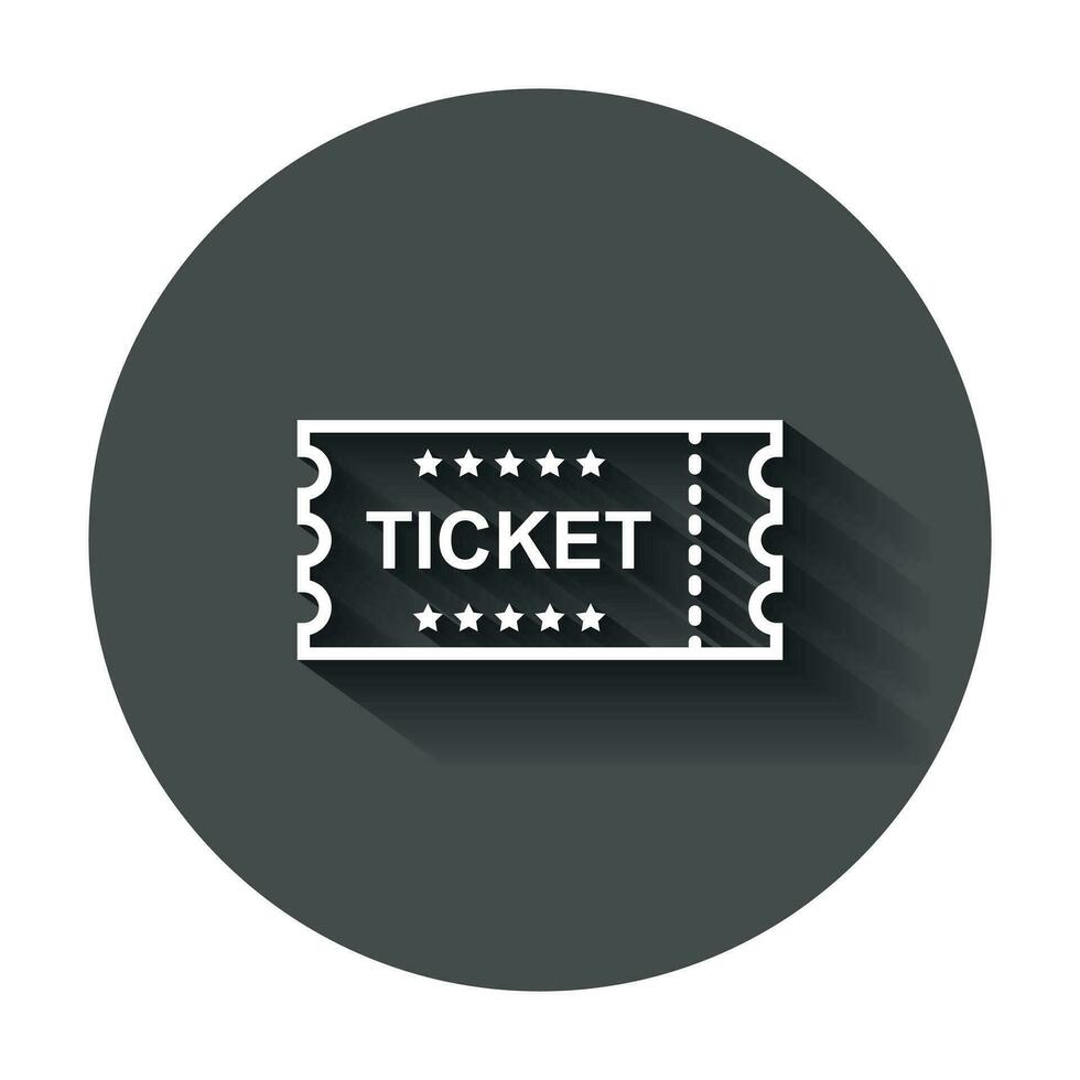 Cinema ticket icon in flat style. Admit one coupon entrance vector illustration with long shadow. Ticket business concept.