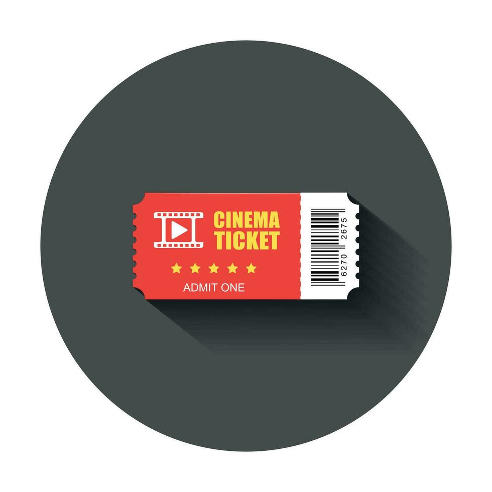 Realistic cinema ticket icon in flat style. Admit one coupon entrance vector illustration with long shadow. Ticket business concept.
