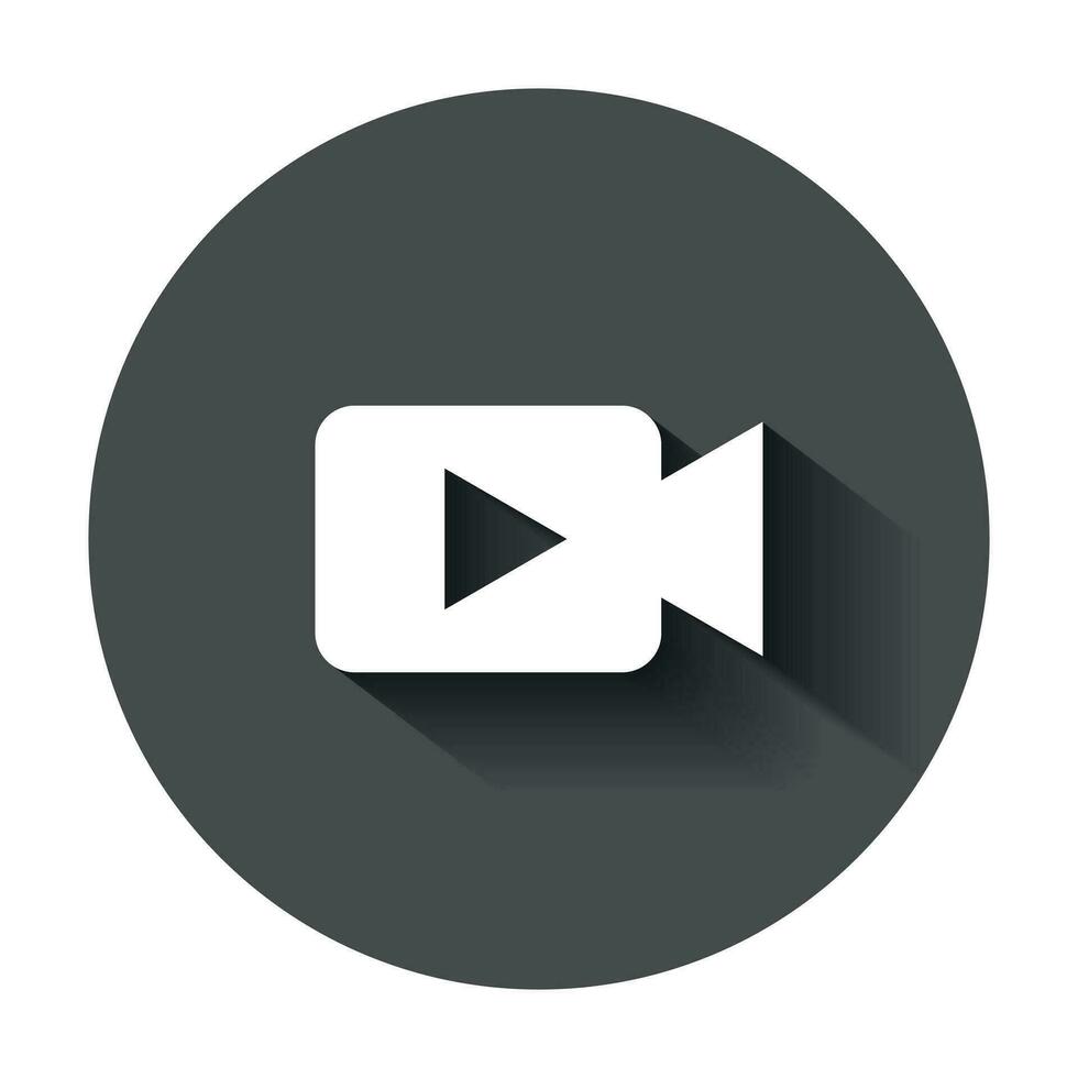 Video camera icon in flat style. Movie play vector illustration with long shadow. Video streaming business concept.