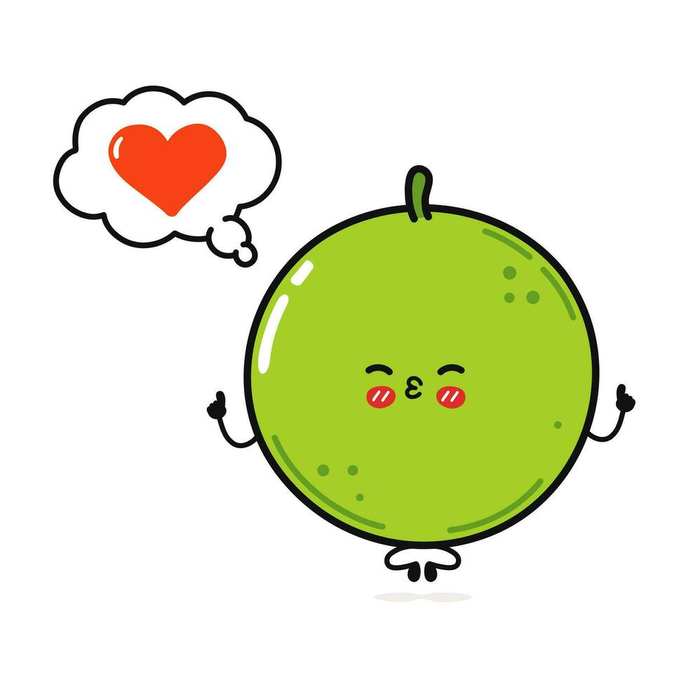 Peas doing yoga with speech bubble. Vector hand drawn cartoon kawaii character illustration icon. Isolated on white background. Peas in love character concept