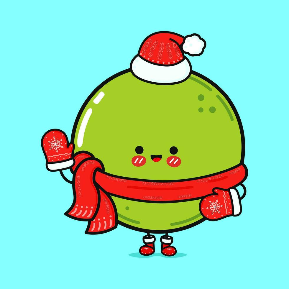 Smiling happy Peas and christmas. Vector flat cartoon character illustration icon design. Isolated on blue background