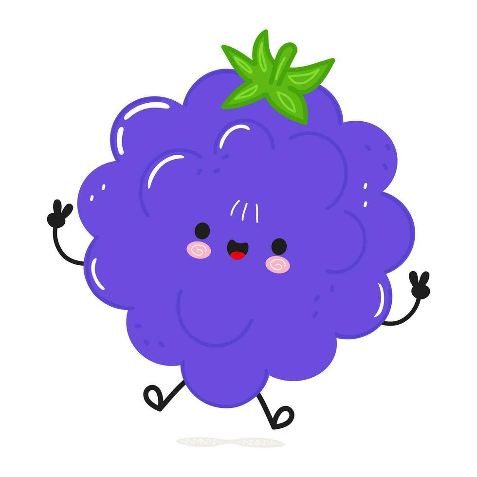 Blackberry jumping character. Vector hand drawn cartoon kawaii character illustration icon. Isolated on white background. Blackberry character concept